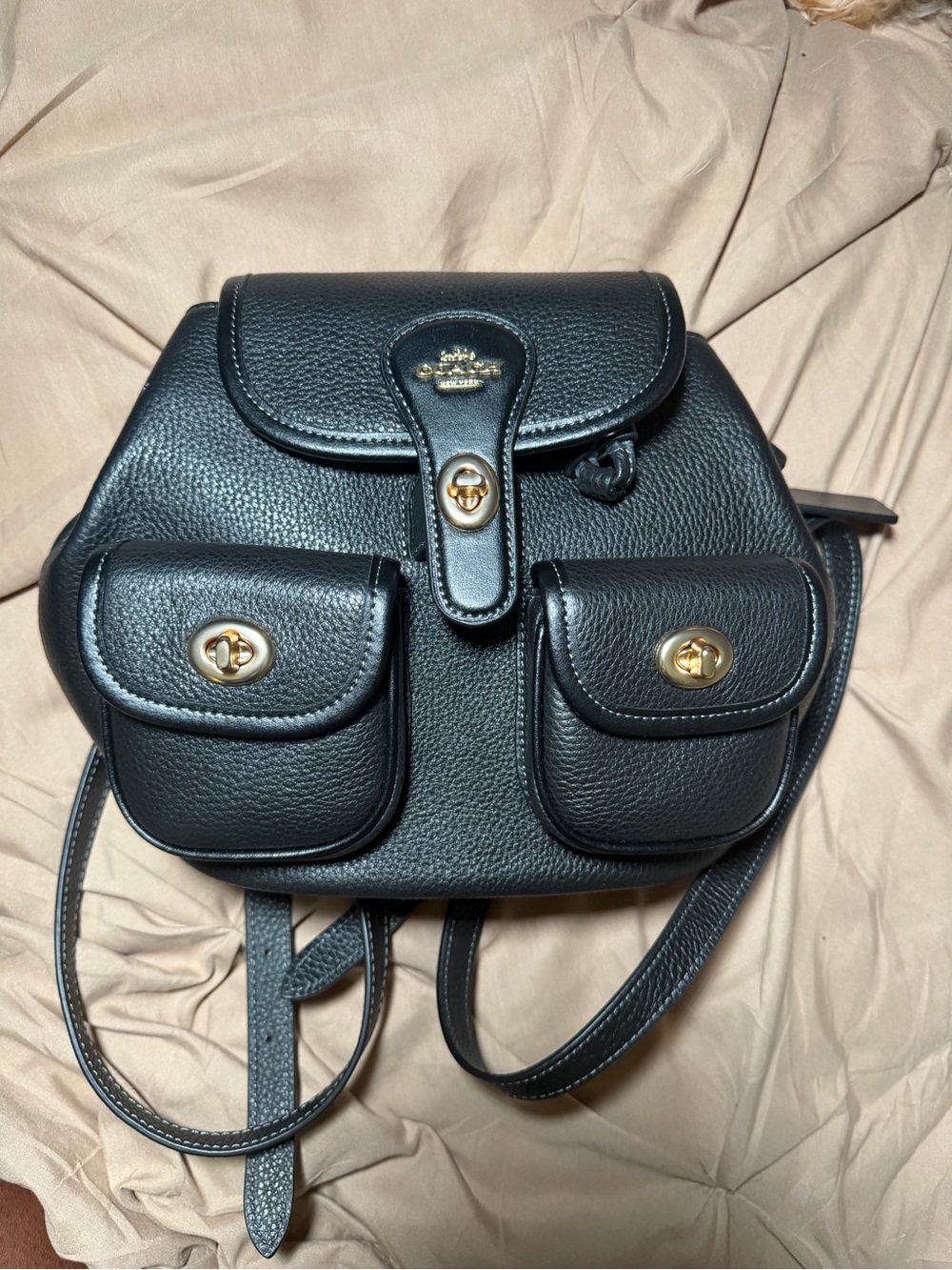 Coach Black Hadley Pebbled Leather Mini Backpack with Gold Hardware - Picture 2 of 4